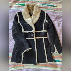 Vintage Suede Leather Sherpa Marcelle Renee Coat Women's Size Medium